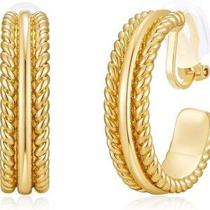 Gold Mixed Metal Clip-On Earrings Two Tone Clip-On Chunky Twist Elegant Fashion